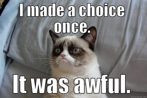 I MADE A CHOICE ONCE. IT WAS AWFUL. Grumpy Cat
