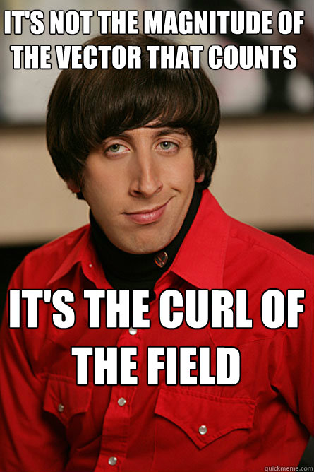 It's not the magnitude of the vector that counts It's the curl of the field  Pickup Line Scientist