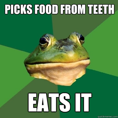 Picks food from teeth eats it  Foul Bachelor Frog