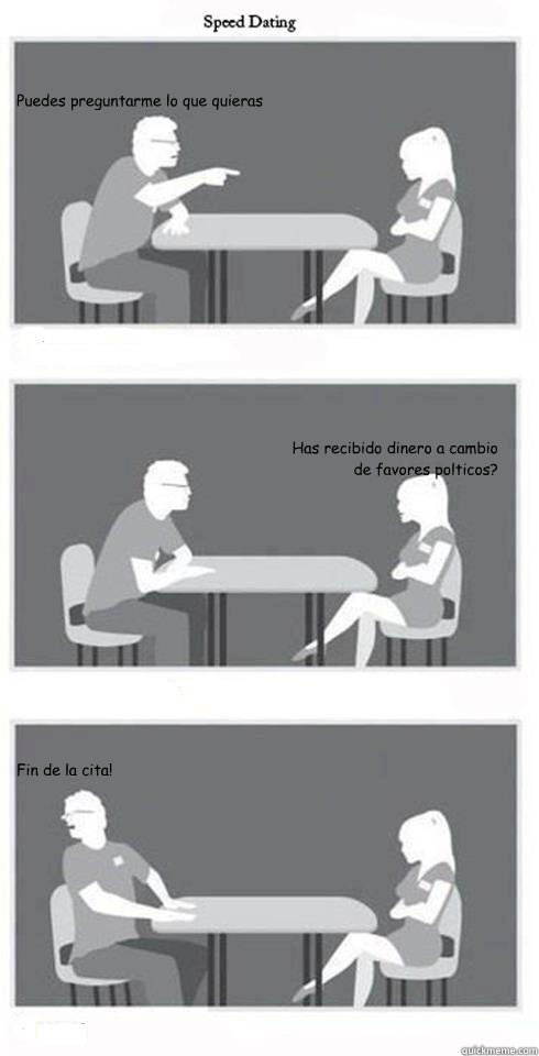 Puedes preguntarme lo que quieras ¿Has recibido dinero a cambio de favores políticos? ¡Fin de la cita!  Speed Dating