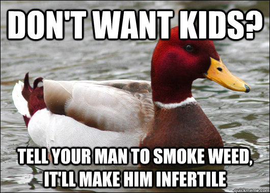 don't want kids? tell your man to smoke weed, it'll make him infertile  Malicious Advice Mallard