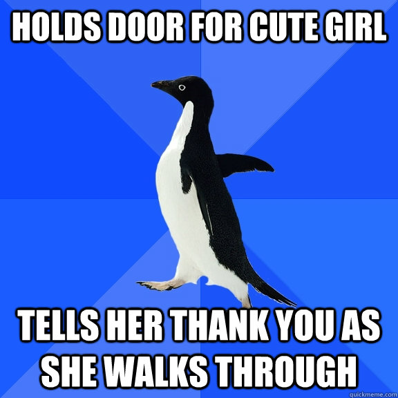 holds door for cute girl tells her thank you as she walks through - holds door for cute girl tells her thank you as she walks through  Misc