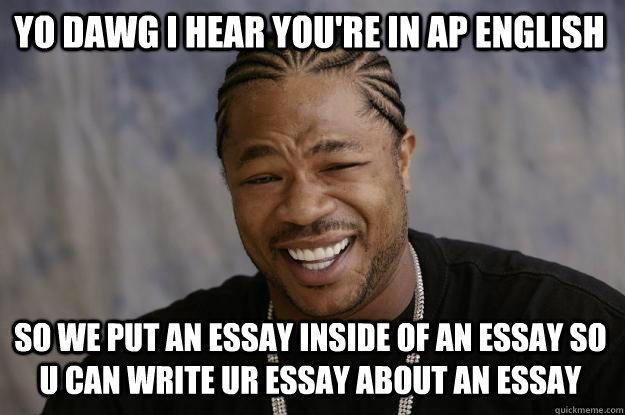 YO DAWG I HEAR YOU'RE In AP English so we put an essay inside of an essay so u can write ur essay about an essay - YO DAWG I HEAR YOU'RE In AP English so we put an essay inside of an essay so u can write ur essay about an essay  Xzibit meme
