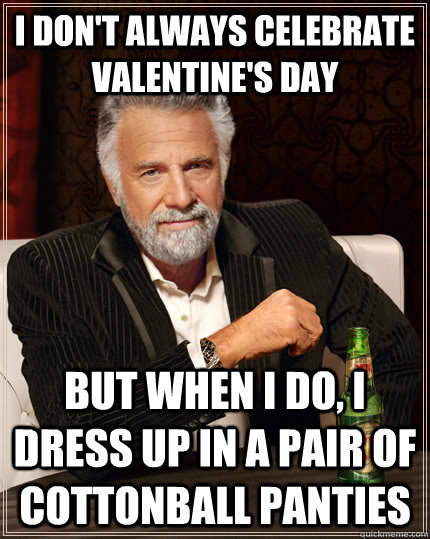 I don't always celebrate valentine's day but when i do, i dress up in a pair of cottonball panties  The Most Interesting Man In The World