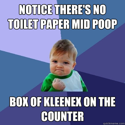 Notice there's no toilet paper mid poop Box of kleenex on the counter  Success Kid