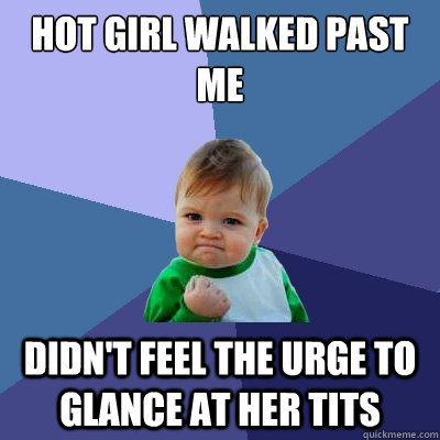 Hot girl walked past me didn't feel the urge to glance at her tits  Success Kid