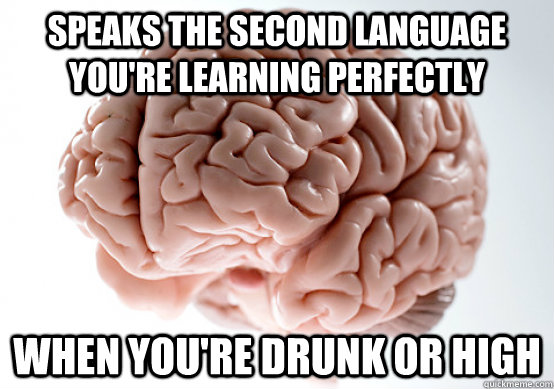 speaks the second language you're learning perfectly when you're drunk or high  Scumbag brain on life