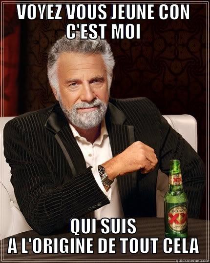 VOYEZ VOUS JEUNE CON C'EST MOI QUI SUIS A L'ORIGINE DE TOUT CELA The Most Interesting Man In The World