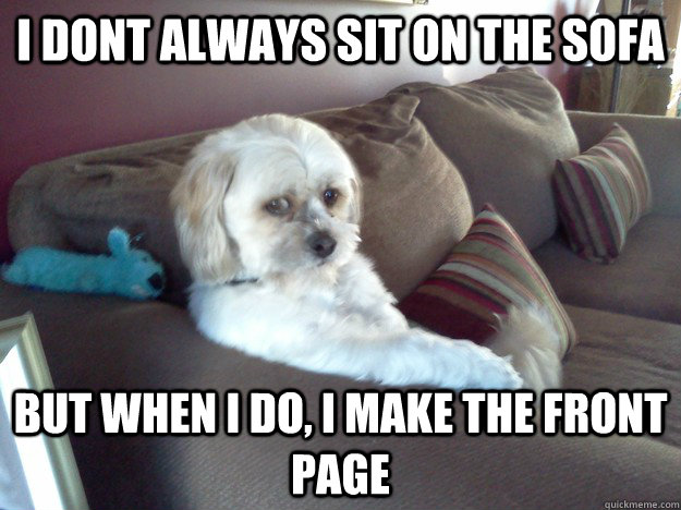 I dont always sit on the sofa But when i do, i make the front page  