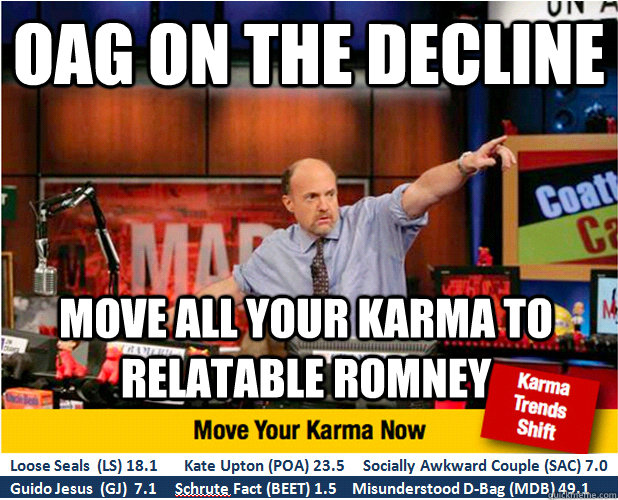 oag on the decline move all your karma to relatable romney  Jim Kramer with updated ticker