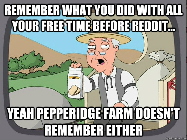 Remember what you did with all your free time before reddit... yeah Pepperidge farm doesn't remember either  