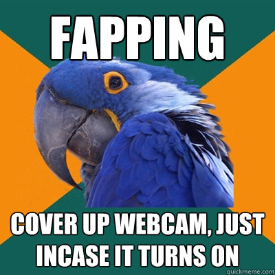 Fapping cover up webcam, just incase it turns on  Paranoid Parrot