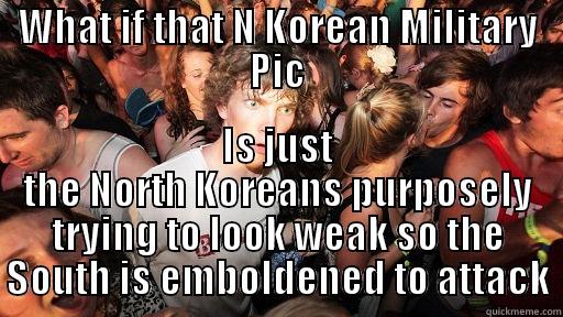 WHAT IF THAT N KOREAN MILITARY PIC IS JUST THE NORTH KOREANS PURPOSELY TRYING TO LOOK WEAK SO THE SOUTH IS EMBOLDENED TO ATTACK Sudden Clarity Clarence