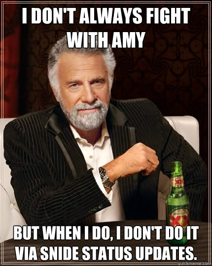 I don't always fight with amy But when I do, I don't do it via snide status updates.  The Most Interesting Man In The World