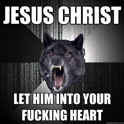 Jesus christ let him into your fucking heart  Insanity Wolf
