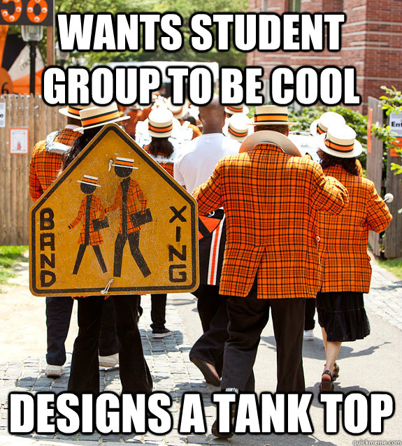 Wants student group to be cool designs a tank top  