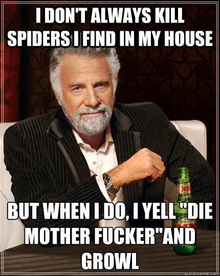 I don't always kill spiders i find in my house but when I do, i yell 