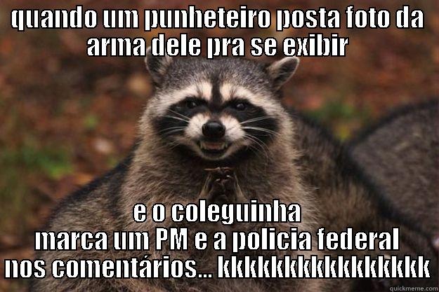 QUANDO UM PUNHETEIRO POSTA FOTO DA ARMA DELE PRA SE EXIBIR E O COLEGUINHA MARCA UM PM E A POLICIA FEDERAL NOS COMENTÁRIOS... KKKKKKKKKKKKKKKK Evil Plotting Raccoon