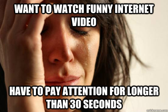 Want to watch funny internet video Have to pay attention for longer than 30 seconds  First World Problems