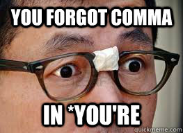 You forgot comma in *you're - You forgot comma in *you're  Asian Grammar Nazi