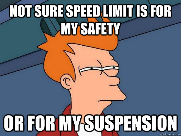 Not sure speed limit is for my safety or for my suspension - Not sure speed limit is for my safety or for my suspension  Futurama Fry