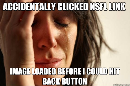 Accidentally clicked NSFL link Image loaded before I could hit back button  First World Problems