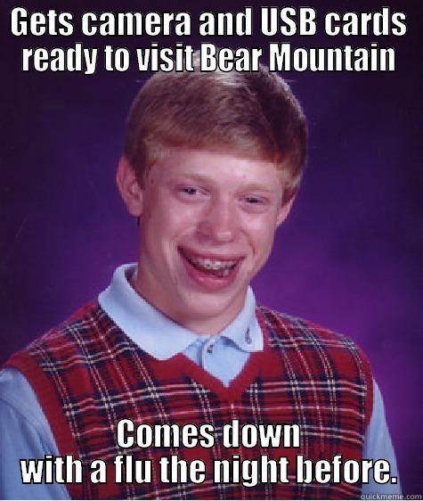 GETS CAMERA AND USB CARDS READY TO VISIT BEAR MOUNTAIN COMES DOWN WITH A FLU THE NIGHT BEFORE. Bad Luck Brian