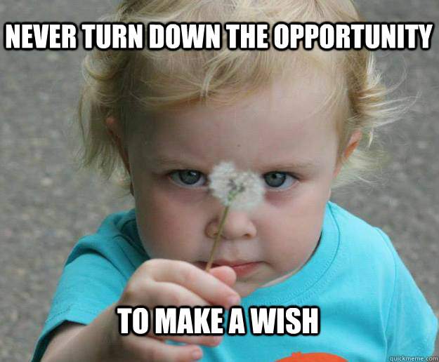 Never turn down the opportunity To make a wish  Make a wish