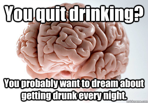 You quit drinking? You probably want to dream about getting drunk every night.   Scumbag Brain
