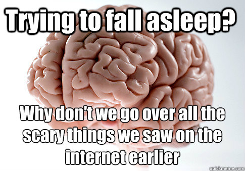 Trying to fall asleep? Why don't we go over all the scary things you saw on the internet  scary things we saw on the internet earlier  Scumbag Brain