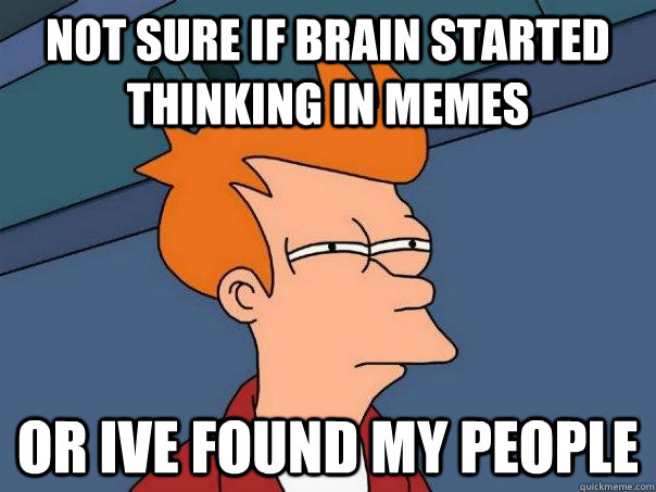 Not sure if brain started thinking in memes Or ive found my people  Futurama Fry