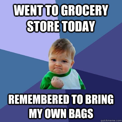 Went to grocery store today Remembered to bring my own bags - Went to grocery store today Remembered to bring my own bags  Success Kid