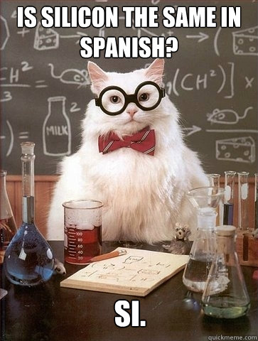 Is Silicon the same in spanish? Si. - Is Silicon the same in spanish? Si.  Chemistry Cat