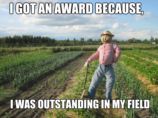 I got an award because,  I was outstanding in my field - I got an award because,  I was outstanding in my field  Scarecrow