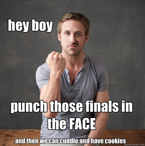 hey boy punch those finals in the FACE and then we can cuddle and have cookies  neuroscientist ryan gosling