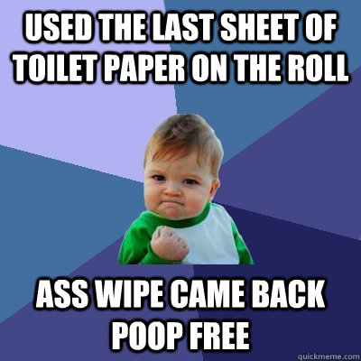 Used the last sheet of toilet paper on the roll Ass wipe came back poop free  Success Kid