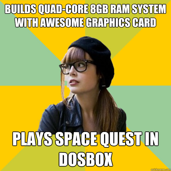 builds quad-core 8gb ram system with awesome graphics card plays space quest in dosbox  