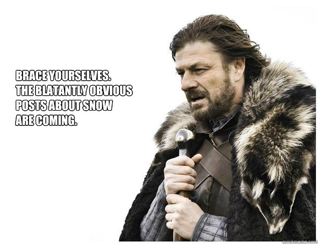 Brace yourselves. 
The blatantly obvious 
posts about snow 
are coming.  Imminent Ned