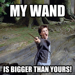My wand is bigger than yours!  Pissed off Harry