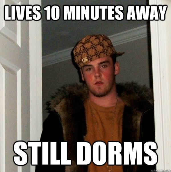 lives 10 minutes away still dorms  Scumbag Steve