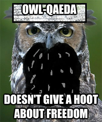 Owl-Qaeda Doesn't give a hoot about freedom - Owl-Qaeda Doesn't give a hoot about freedom  Owl-Qaeda