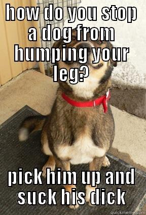 HOW DO YOU STOP A DOG FROM HUMPING YOUR LEG? PICK HIM UP AND SUCK HIS DICK Good Dog Greg