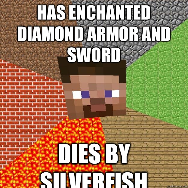 Has Enchanted diamond armor and sword Dies by silverfish  Minecraft