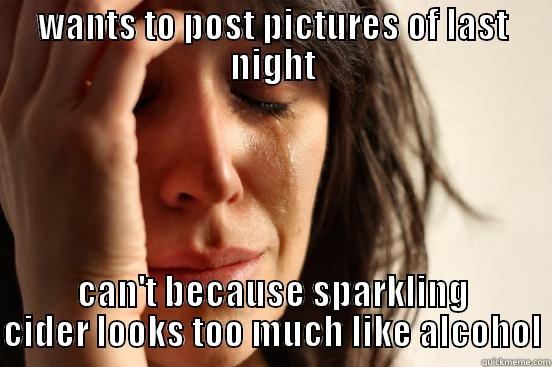 WANTS TO POST PICTURES OF LAST NIGHT CAN'T BECAUSE SPARKLING CIDER LOOKS TOO MUCH LIKE ALCOHOL First World Problems