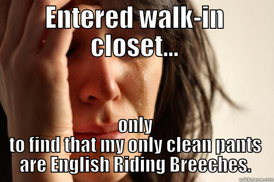 ENTERED WALK-IN CLOSET... ONLY TO FIND THAT MY ONLY CLEAN PANTS ARE ENGLISH RIDING BREECHES. First World Problems
