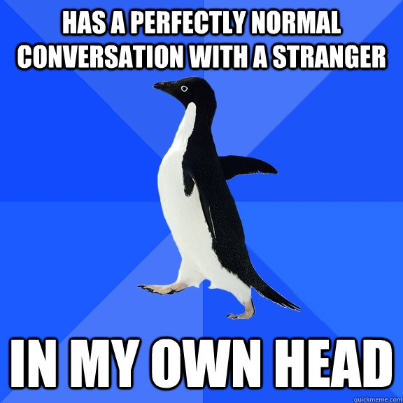 Has a perfectly normal conversation with a stranger in my own head  Socially Awkward Penguin