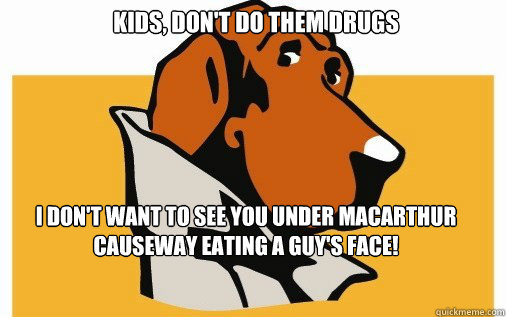 Kids, don't do them drugs i don't want to see you under macarthur causeway eating a guy's face! - Kids, don't do them drugs i don't want to see you under macarthur causeway eating a guy's face!  McGruff the Crime Dog