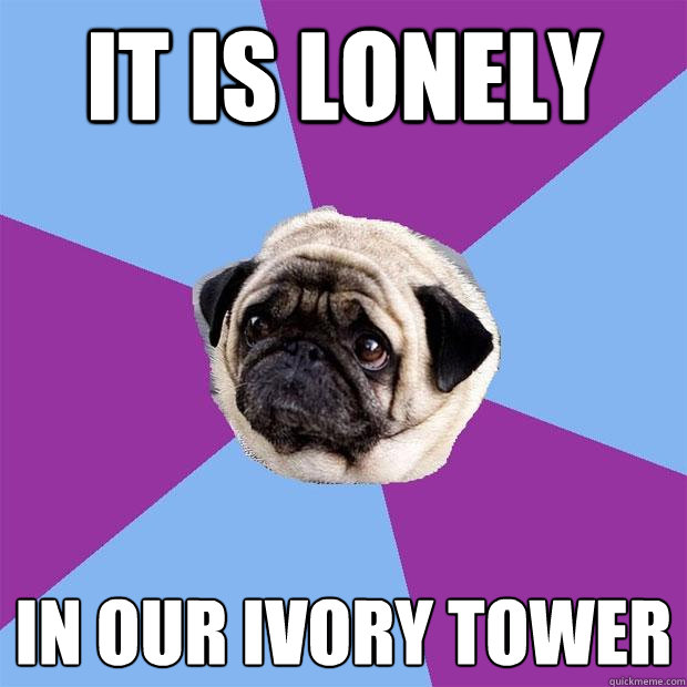 It is lonely in our ivory tower  Lonely Pug