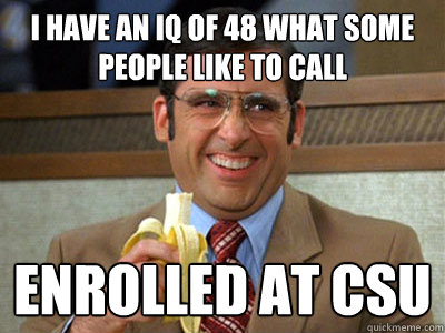 I have an IQ of 48 what some people like to call ENROLLED AT CSU  Brick Tamland