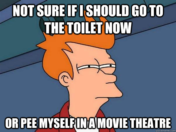 Not sure if i should go to the toilet now Or pee myself in a movie theatre  Futurama Fry